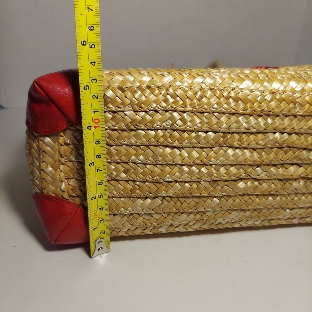 Straw Studios Bags: Tote Red Anchor Appliqué Natural Straw Nautical Beach - Picture 5 of 13